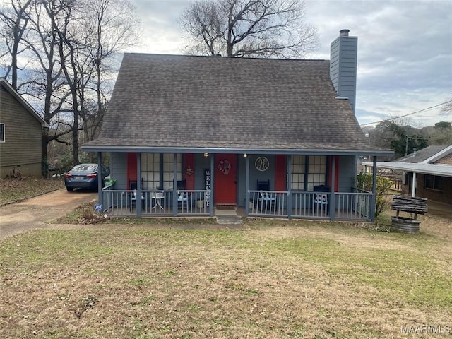 bungalow featuring a front yard and covered porch