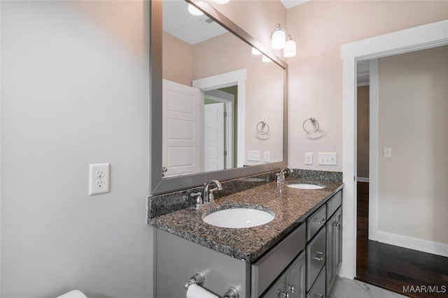 bathroom featuring wood-type flooring and vanity