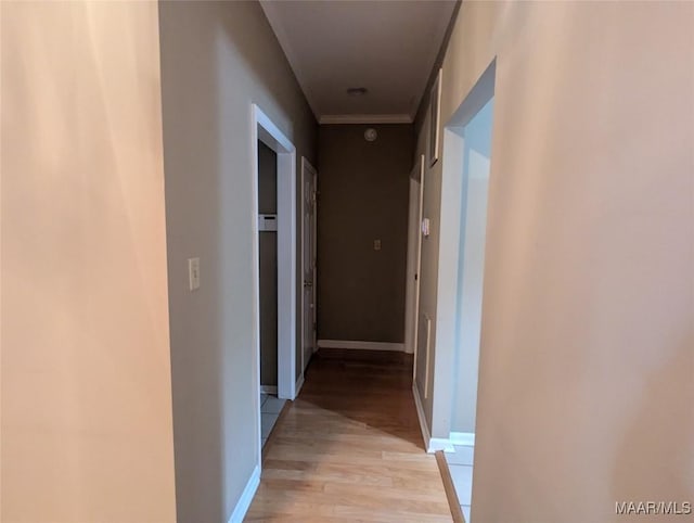 106 Crown Ridge Dr, Selma, AL 36701 - hallway featuring light wood-style floors, baseboards, and ornamental molding