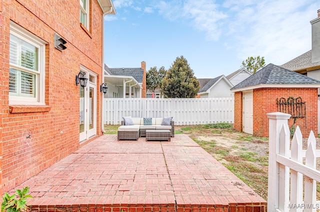 view of patio / terrace with outdoor lounge area and a fenced backyard