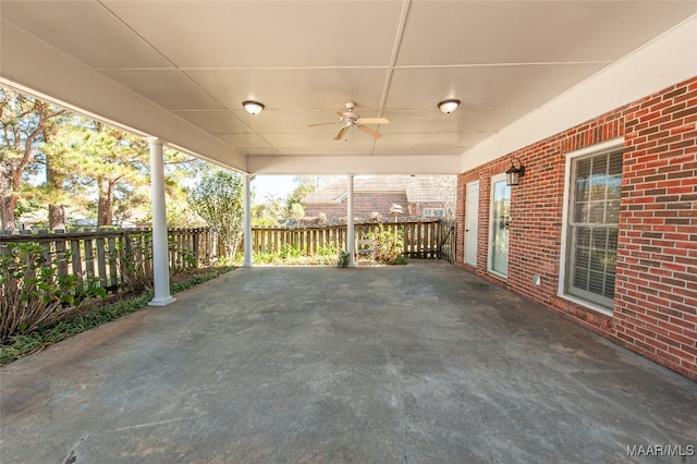 view of patio featuring ceiling fan