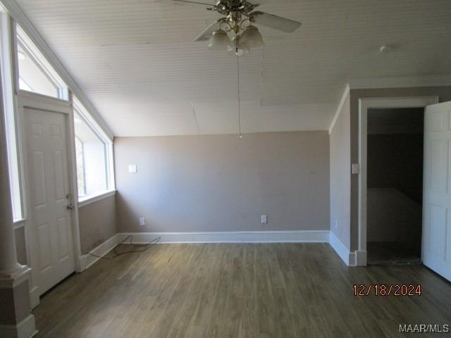 interior space featuring ceiling fan and hardwood / wood-style floors