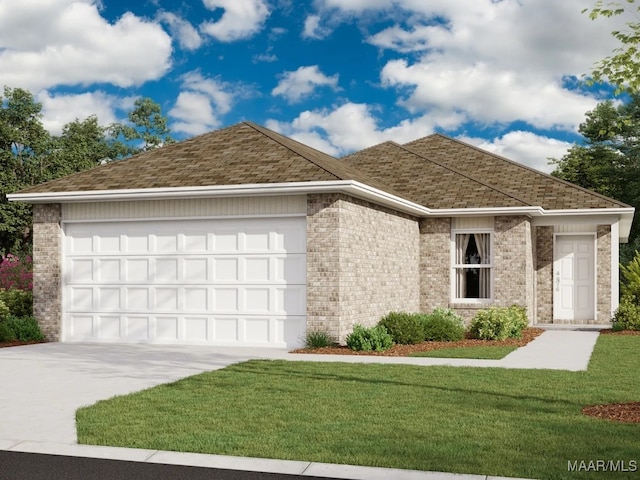 view of front facade featuring a garage and a front lawn