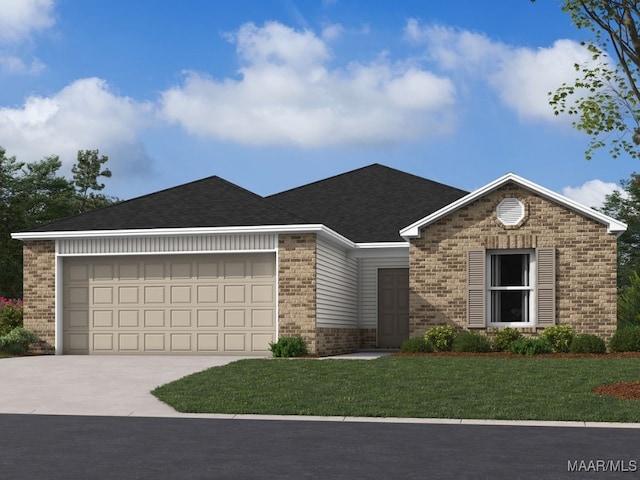 view of front of house with a front lawn and a garage