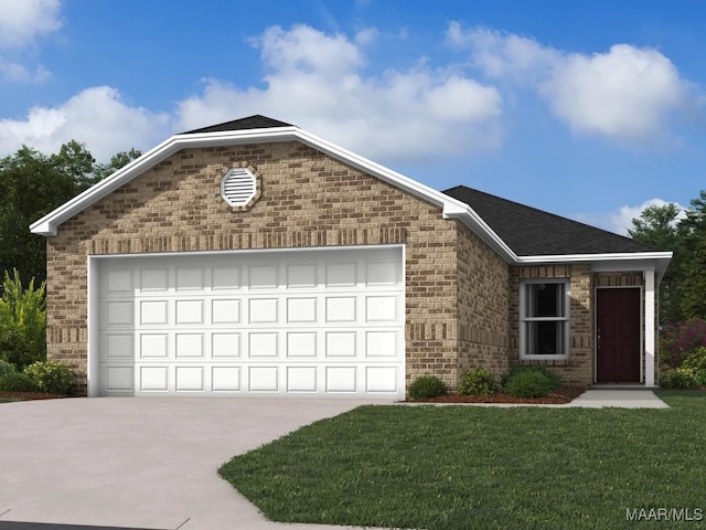 view of front facade with a garage and a front lawn