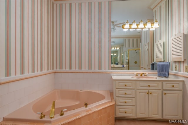 bathroom with vanity and independent shower and bath