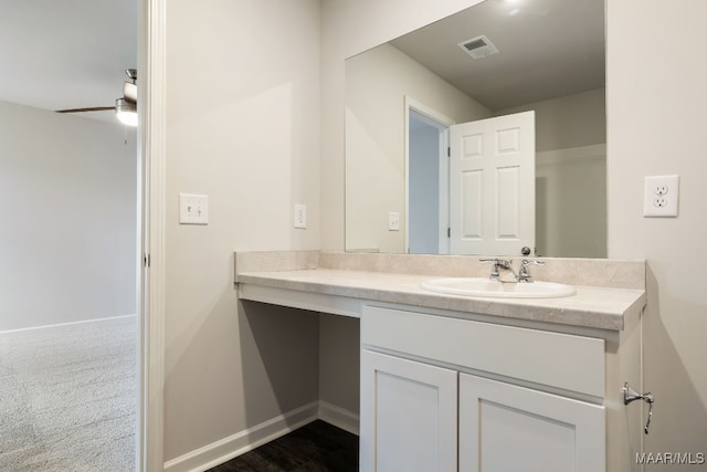 bathroom with vanity and ceiling fan