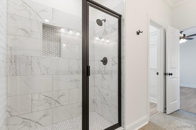 2524 Crenshaw Close Ct S, Montgomery, AL 36106 - full bath featuring a stall shower, ornamental molding, baseboards, and ceiling fan