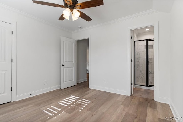 2524 Crenshaw Close Ct S, Montgomery, AL 36106 - unfurnished bedroom with baseboards, wood finished floors, ornamental molding, connected bathroom, and ceiling fan