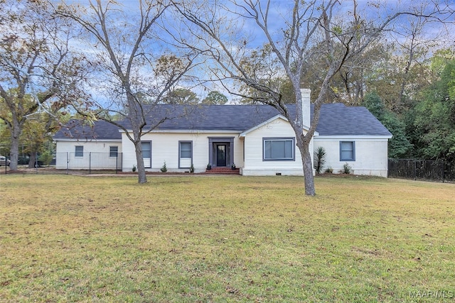 single story home featuring a front yard