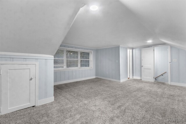 bonus room featuring carpet flooring and vaulted ceiling