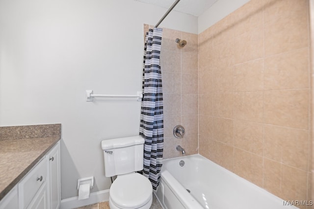 full bathroom with vanity, toilet, and shower / tub combo with curtain