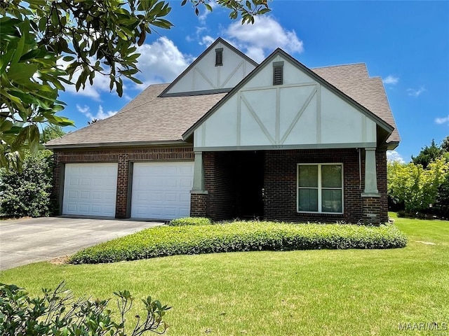 tudor home with a front yard