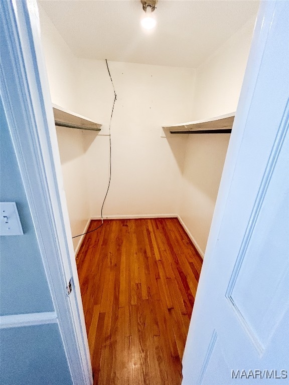 walk in closet with hardwood / wood-style floors