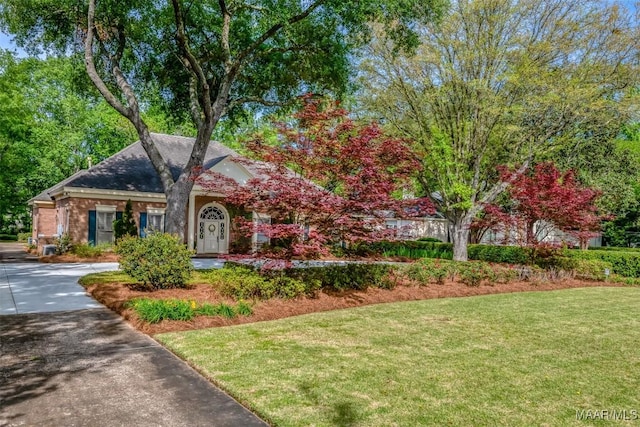 view of front of property featuring a front lawn