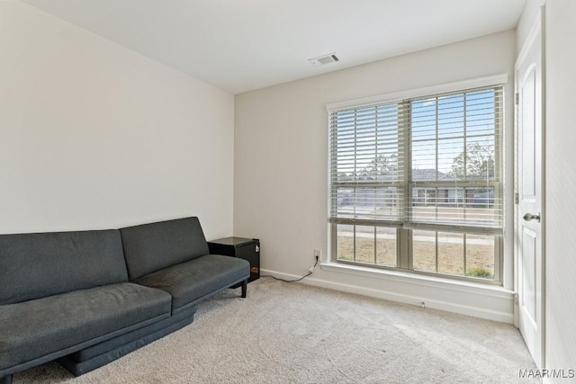 sitting room with carpet floors