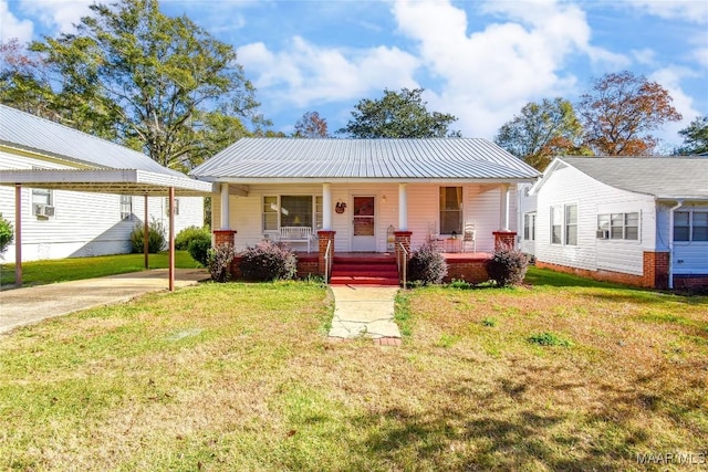 bungalow-style house with a porch and a front lawn