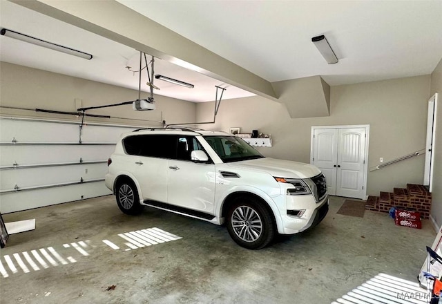 garage with a garage door opener