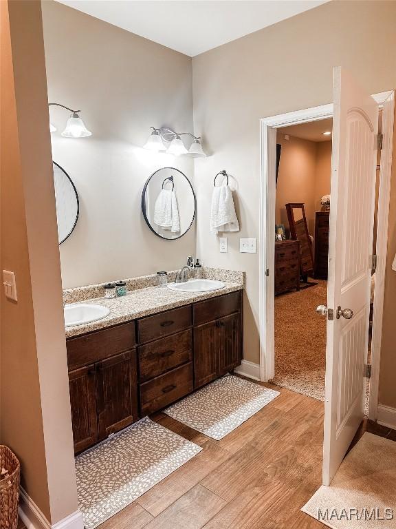 bathroom featuring vanity and wood-type flooring