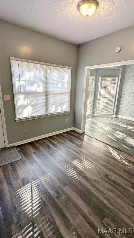 interior space featuring dark hardwood / wood-style flooring and a textured ceiling