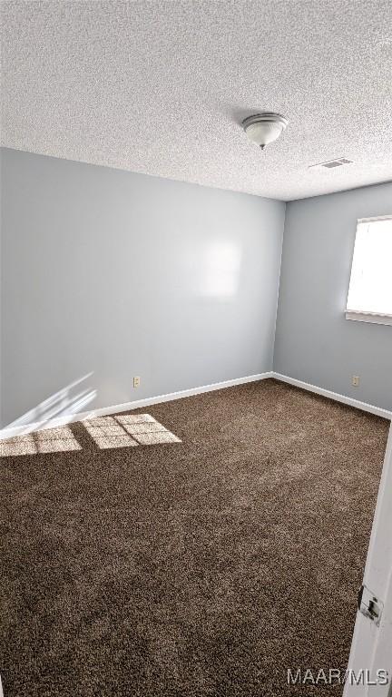 unfurnished room with carpet flooring and a textured ceiling