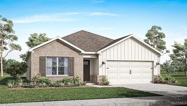 view of front of home with a garage and a front lawn