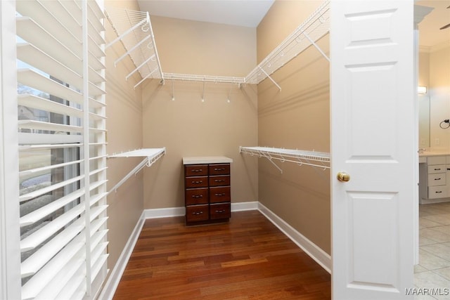 spacious closet featuring hardwood / wood-style floors