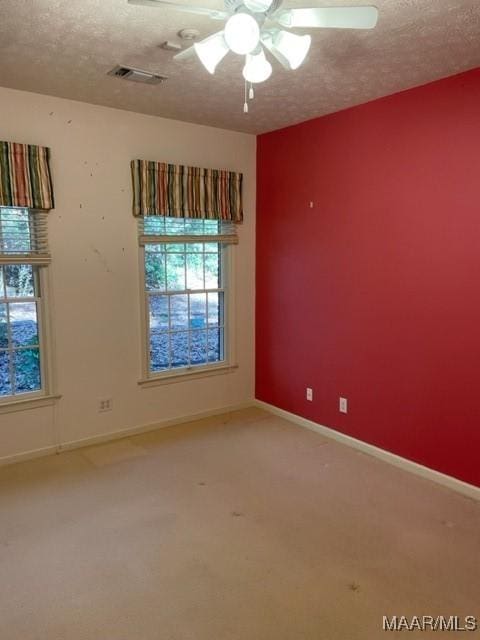 empty room featuring a wealth of natural light, carpet, and a textured ceiling