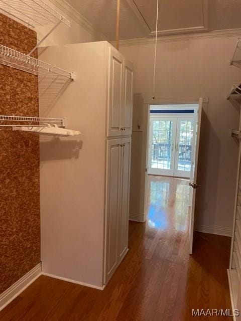 spacious closet with dark wood-type flooring