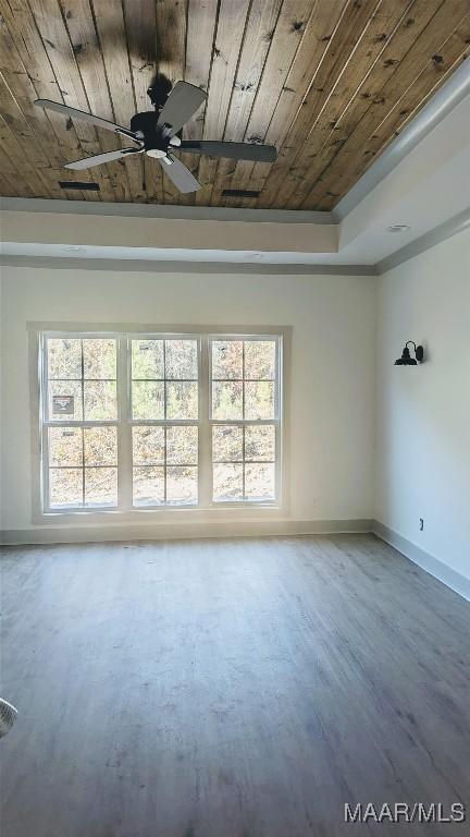 unfurnished room featuring hardwood / wood-style flooring, a healthy amount of sunlight, and wood ceiling