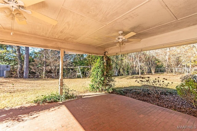 view of patio featuring ceiling fan