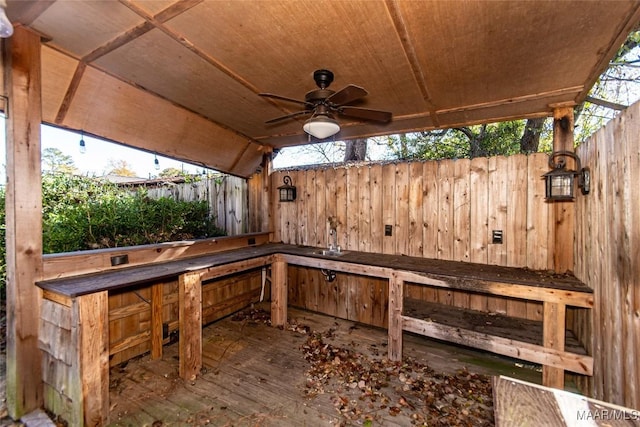 view of patio / terrace featuring ceiling fan and sink