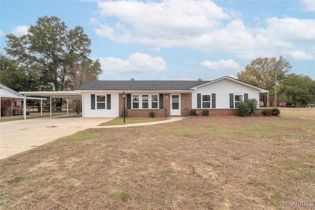 ranch-style home with a front lawn and a carport