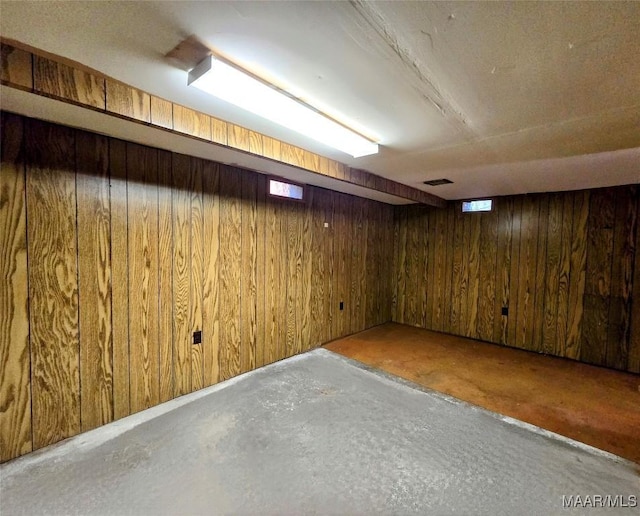 basement with wood walls