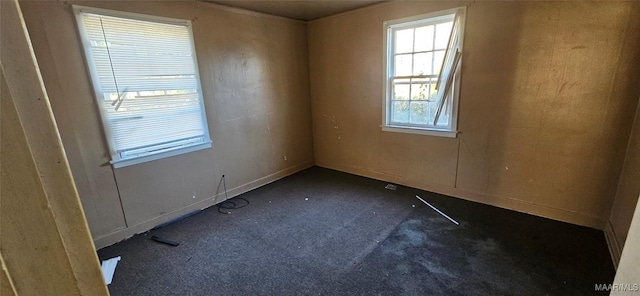 empty room with dark colored carpet