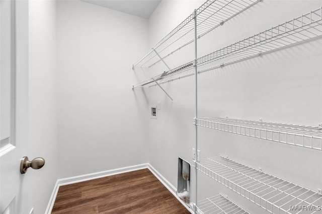 laundry room with washer hookup and hardwood / wood-style flooring