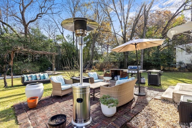 view of patio / terrace with area for grilling, a grill, and outdoor lounge area