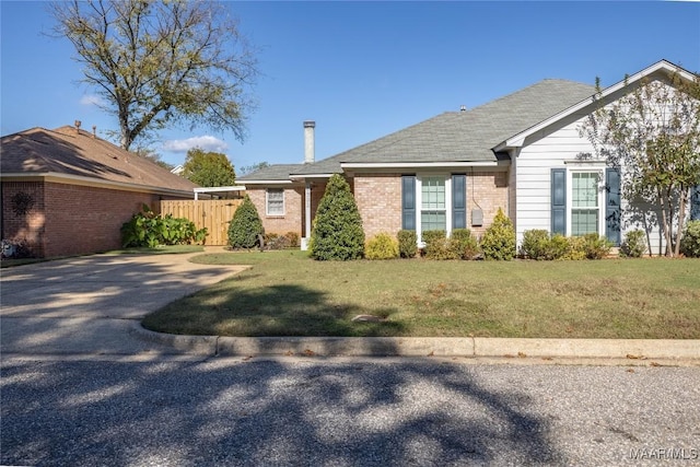 ranch-style home featuring a front lawn