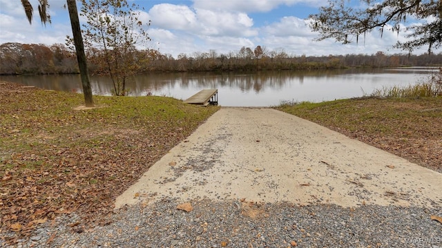 view of dock with a water view