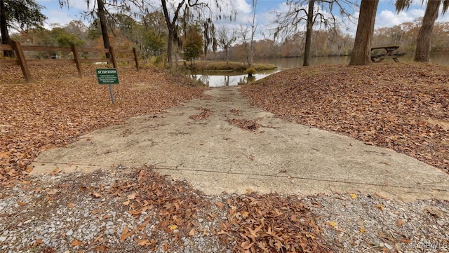 view of road with a water view