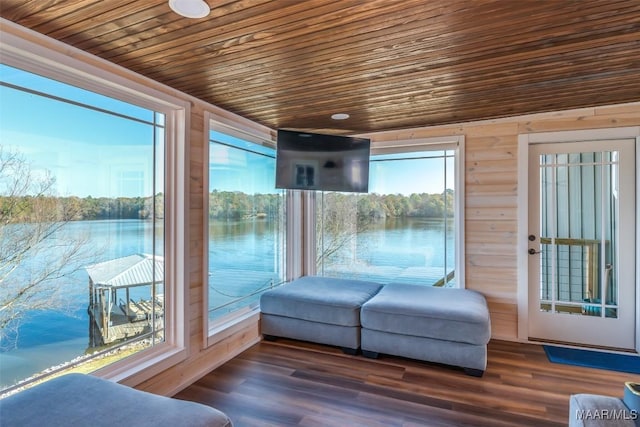 sunroom / solarium featuring wooden ceiling