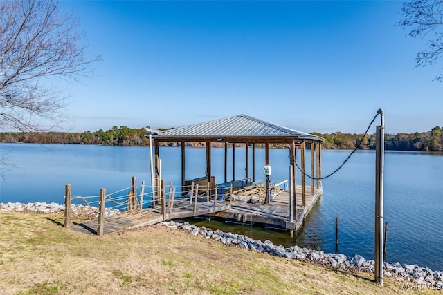 view of dock with a water view