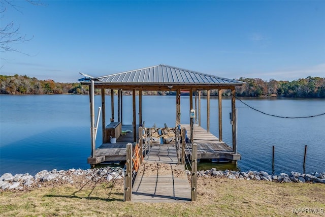 dock area with a water view