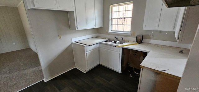 kitchen with white cabinets, dark hardwood / wood-style floors, and sink