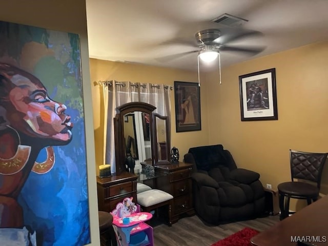 bedroom featuring hardwood / wood-style flooring and ceiling fan