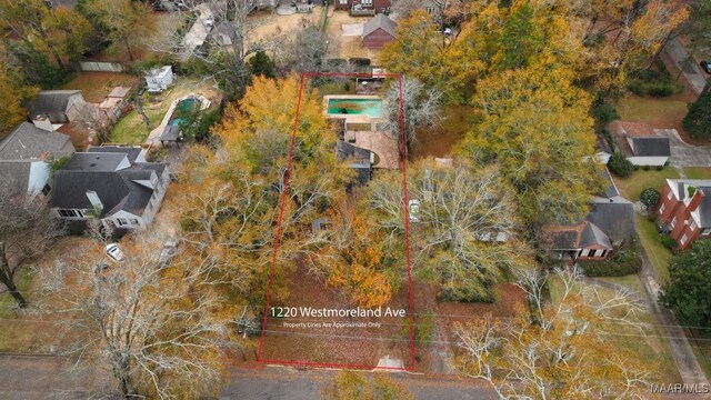 1220 Westmoreland Ave, Montgomery, AL 36106 - aerial view of residential area with property parcel outlined