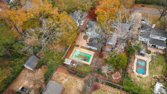 1220 Westmoreland Ave, Montgomery, AL 36106 - aerial overview of property's location with a pool and property boundaries highlighted