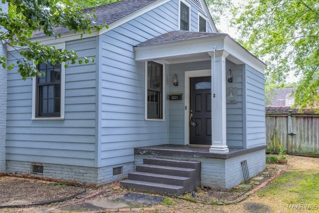 1220 Westmoreland Ave, Montgomery, AL 36106 - doorway to property featuring crawl space and a shingled roof