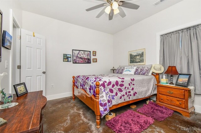 bedroom featuring ceiling fan