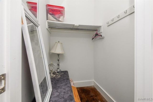 spacious closet with dark hardwood / wood-style floors